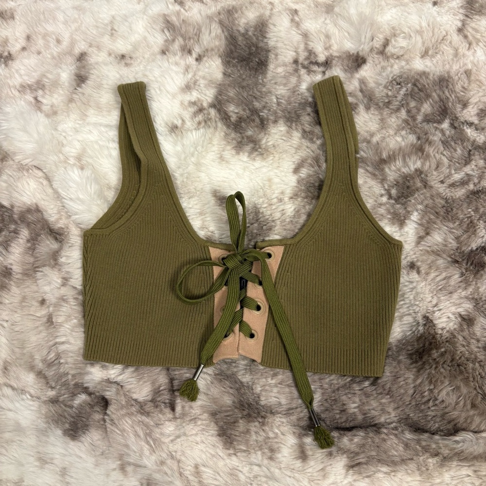 Puma by Rihanna Olive Lace-Up Crop Tank/Bralette Sz XS